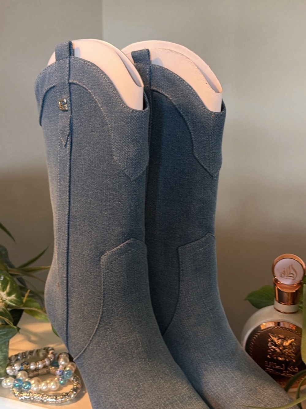 Brand New Woman’s Wurlie2 Guess Denim Blue Women's Mid-Calf Jeans-Style Boots🔥🔥🔥